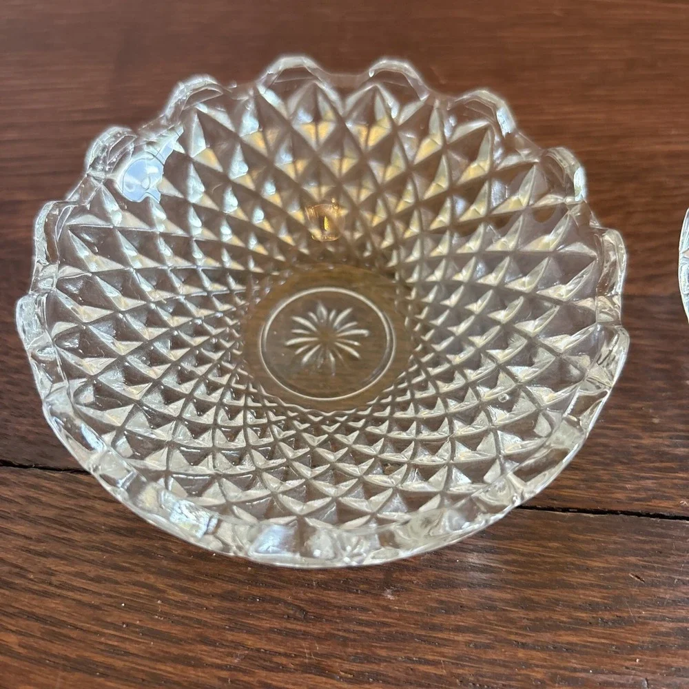 Pair of Vintage Cut Crystal Bowls Made In Italy  Unique Diamond & Floral Pattern